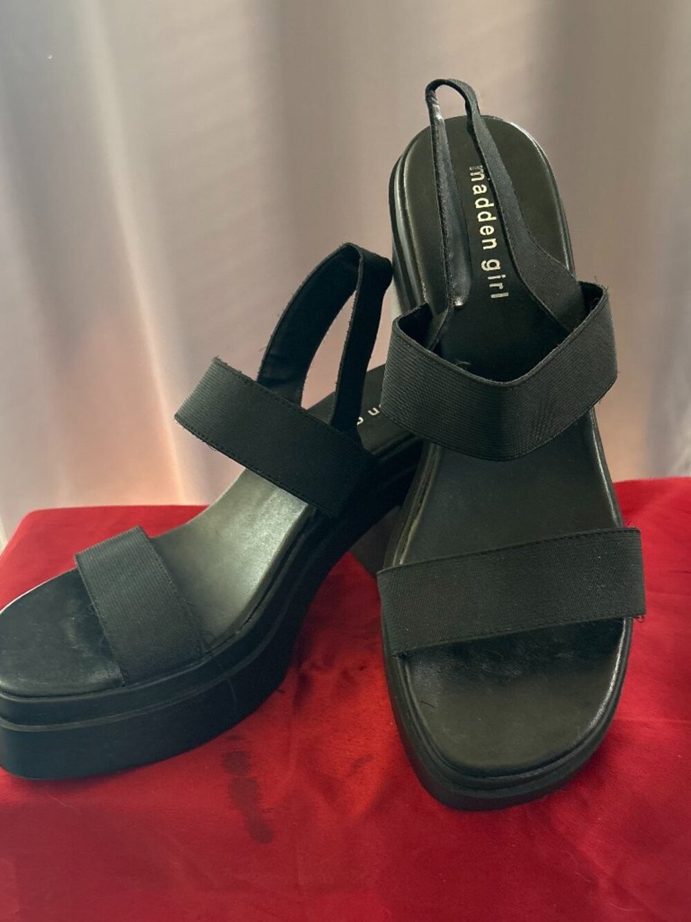 Madden Girl Black Elastic Band Chunky Platform Block Heel Slingback Sandals 11